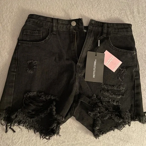 Black Distressed Denim Shorts